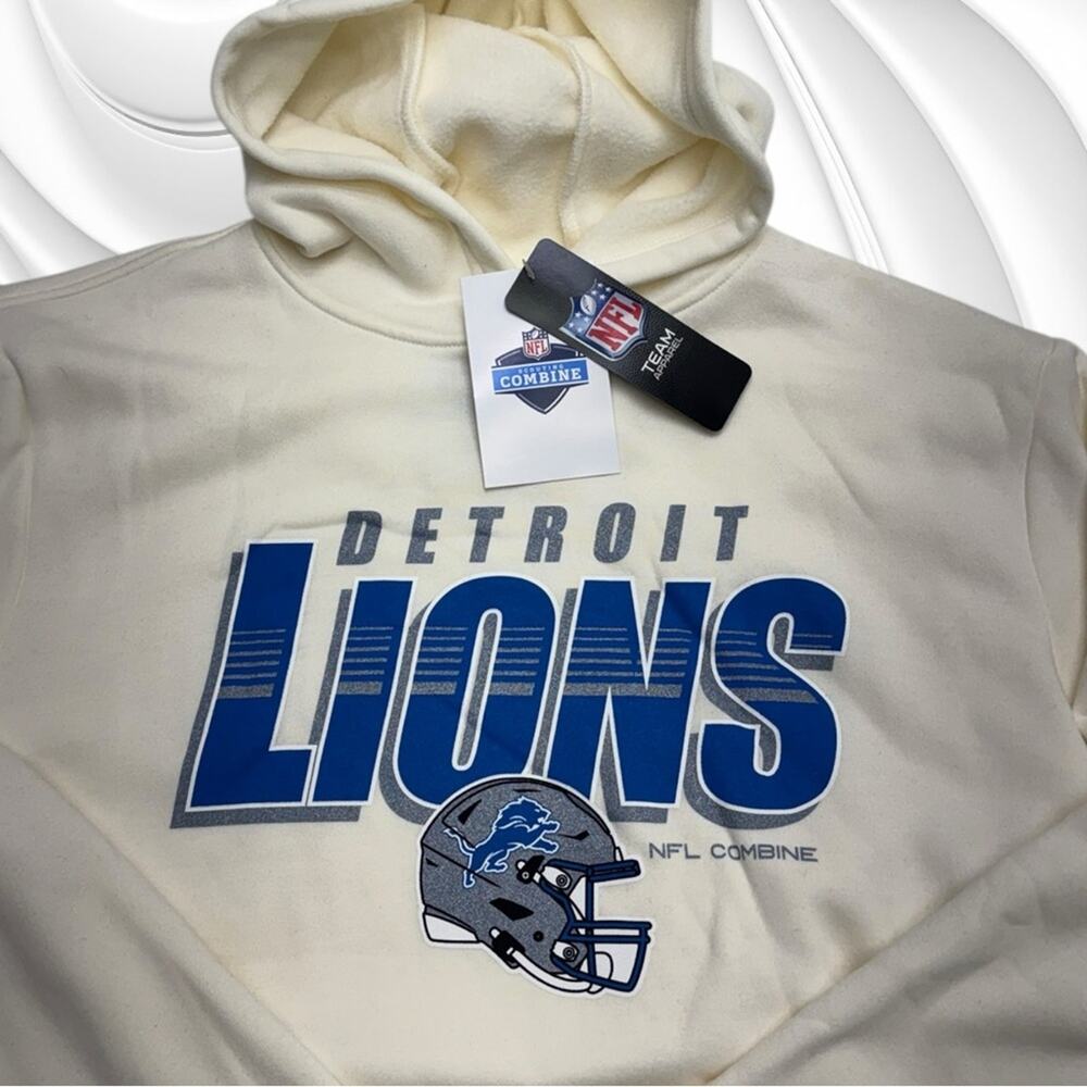 DETROIT LIONS NFL Men’s Large Off White Hoodie Sweatshirt